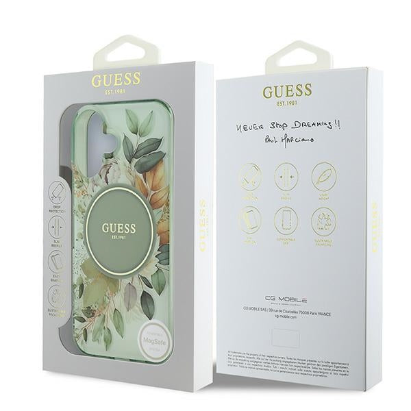 Guess IML Flower &amp; Tonal Circle MagSafe case for iPhone 16 Plus - green