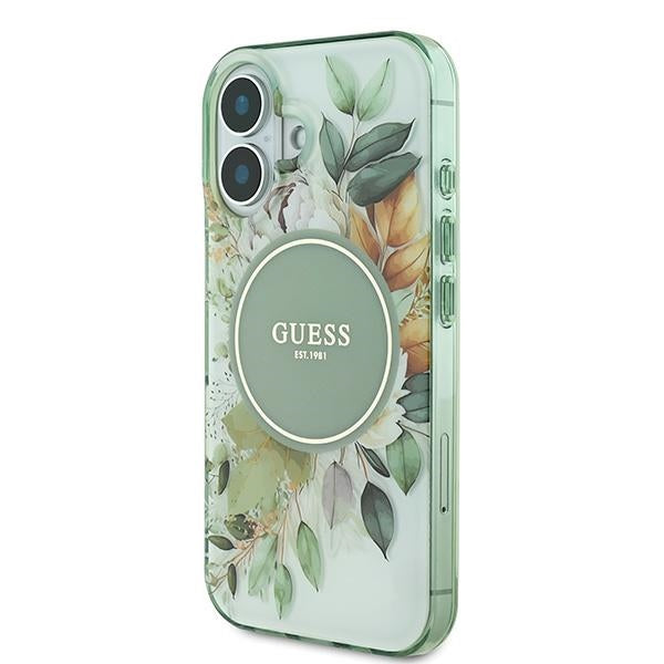 Guess IML Flower &amp; Tonal Circle MagSafe case for iPhone 16 Plus - green