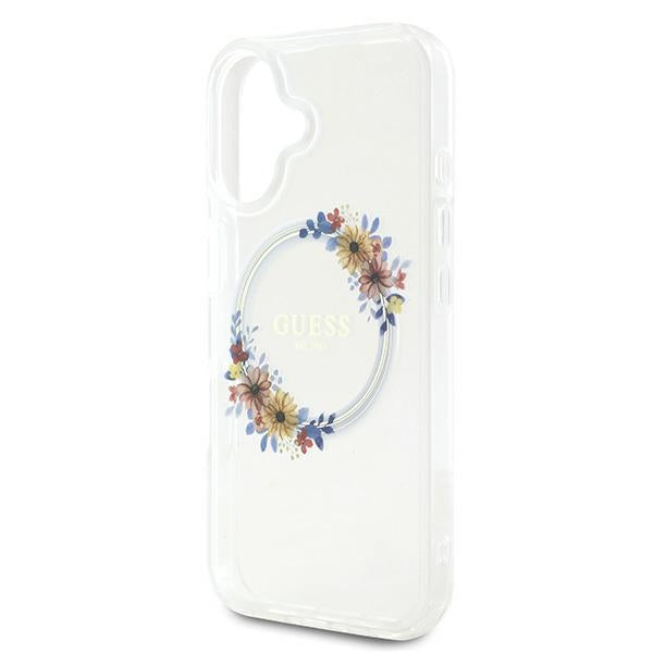 Guess IML Flowers Wreath MagSafe iPhone 16 Plus Case - Clear