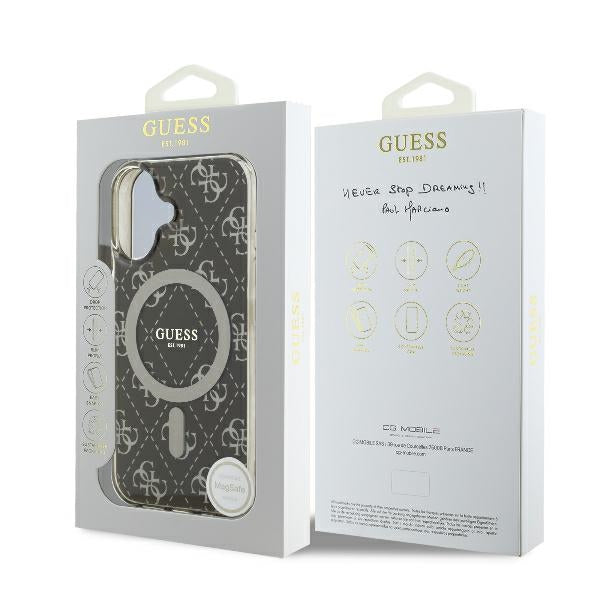 Guess IML 4G Background MagSafe iPhone 16 Case - Brown