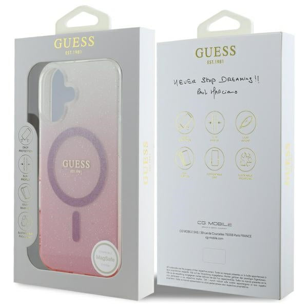 Guess IML Glitter Gradient MagSafe iPhone 16 Case - Pink