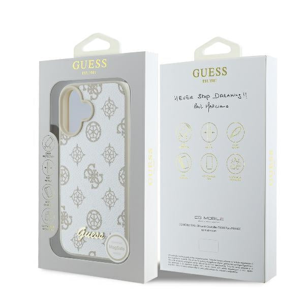 Guess Peony Script Logo MagSafe iPhone 16 Case - White