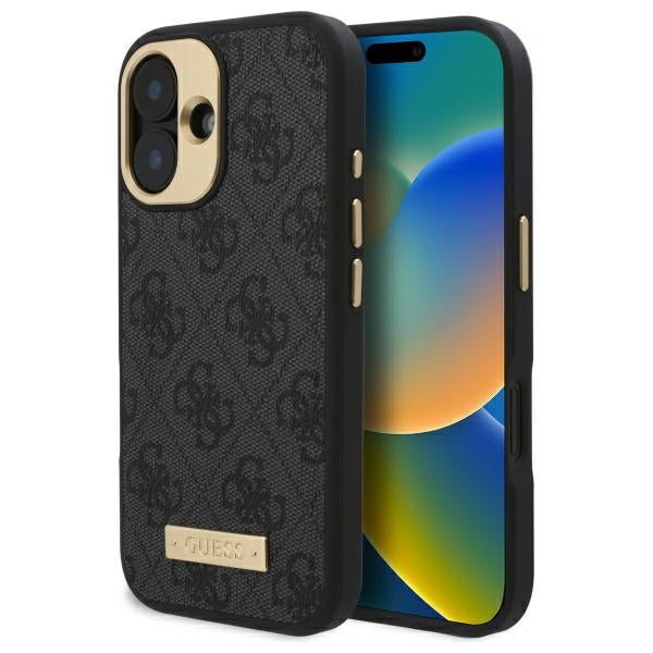 Guess 4G Logo Plate MagSafe iPhone 16 Case - Black