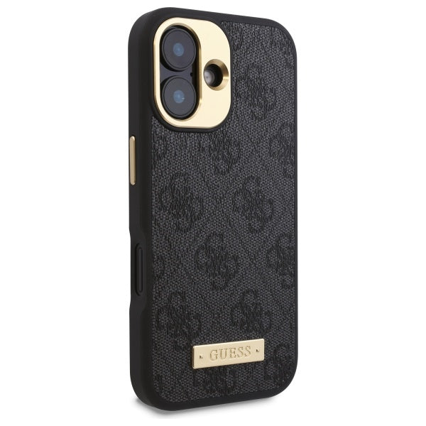 Guess 4G Logo Plate MagSafe iPhone 16 Case - Black