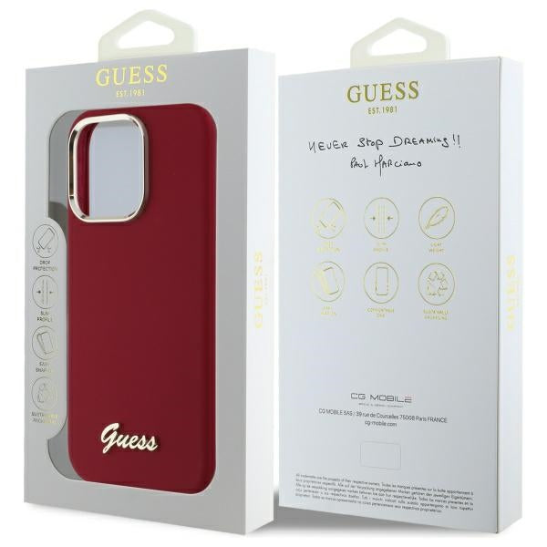 Guess Silicone Script Metal Logo iPhone 16 Pro Case - Pink