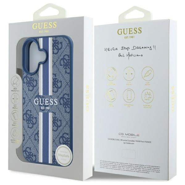 Guess 4G Printed Stripes MagSafe case for iPhone 16 - blue