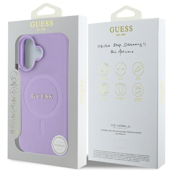 Guess Saffiano MagSafe iPhone 16 Case - Purple