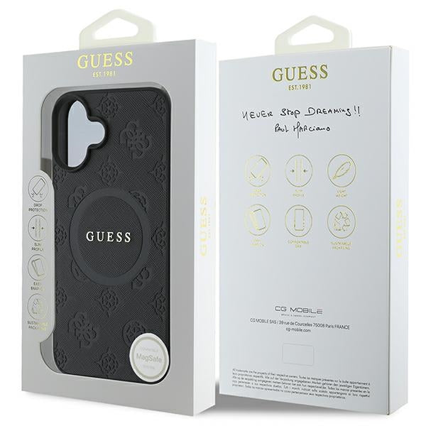 Guess Saffiano Peony Classic Logo MagSafe case for iPhone 16 - black