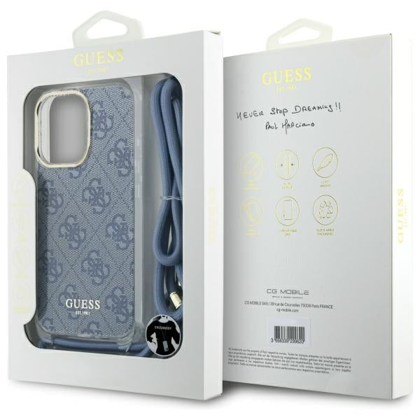 Guess Crossbody Cord 4G Print Case with Lanyard for iPhone 16 Pro - Blue