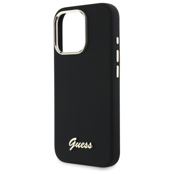 Guess Silicone Script Metal Logo &amp; Frame Case for iPhone 16 Pro - Black