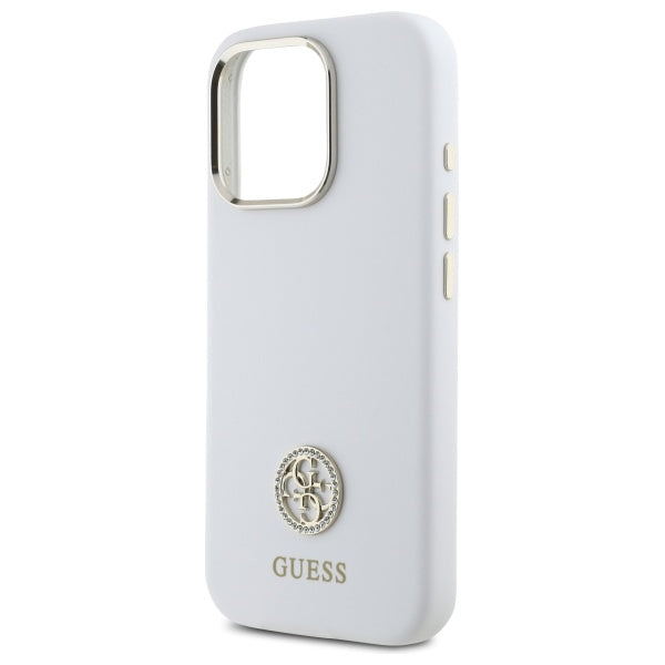 Guess Silicone Logo Strass 4G Case for iPhone 16 Pro Max - White