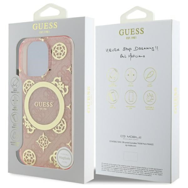Guess IML Peony On 4G Background MagSafe Case for iPhone 16 Pro - Pink