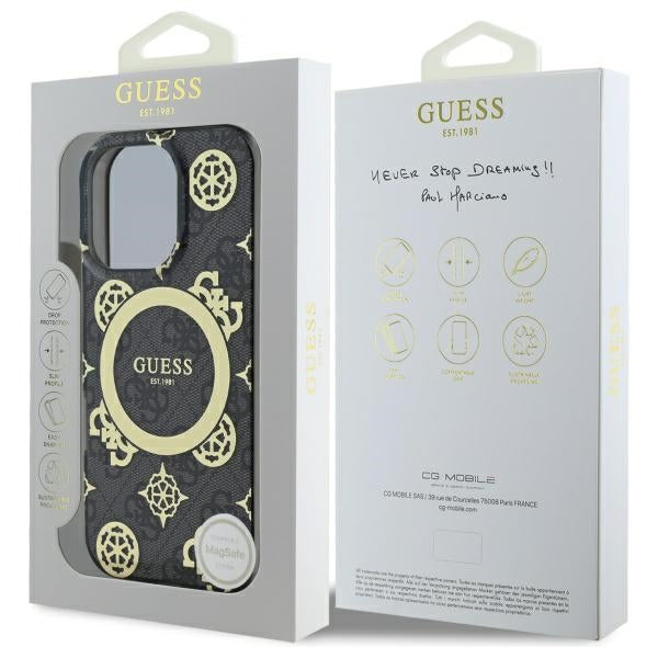 Guess IML Peony On 4G Background MagSafe Case for iPhone 16 Pro Max - Black