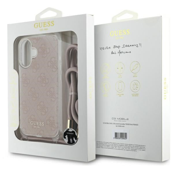 Guess Crossbody Cord 4G Print iPhone 16 Case - Pink