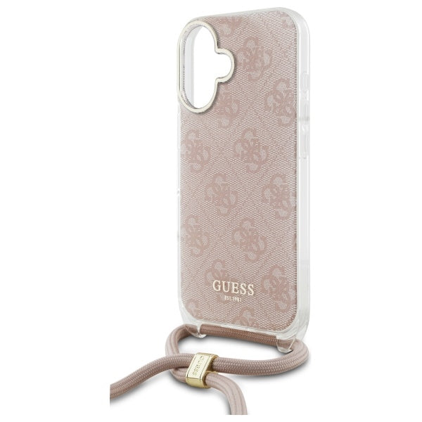 Guess Crossbody Cord 4G Print iPhone 16 Case - Pink