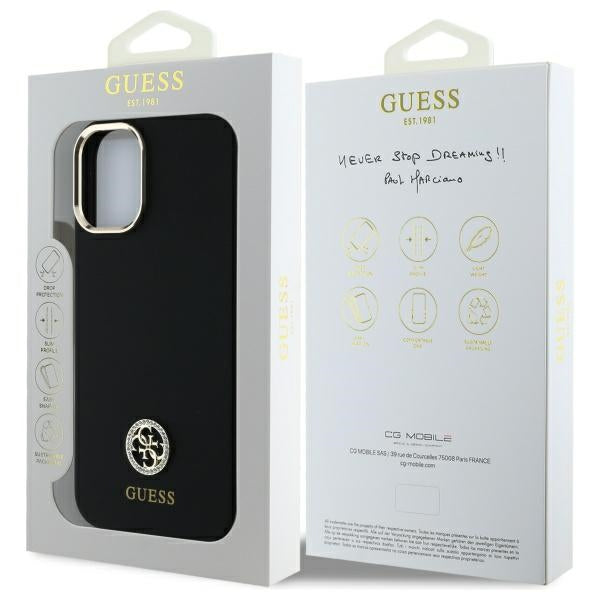Guess Silicone Logo Strass 4G Case for iPhone 16 - Black