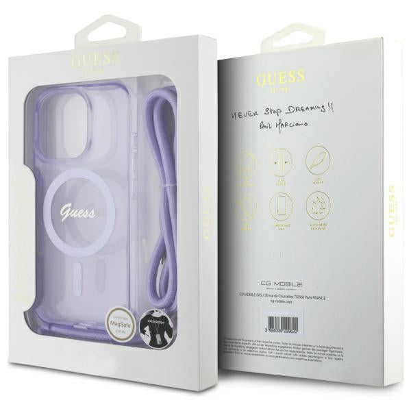 Guess Crossbody Cord Script MagSafe Case for iPhone 16 Pro - Purple