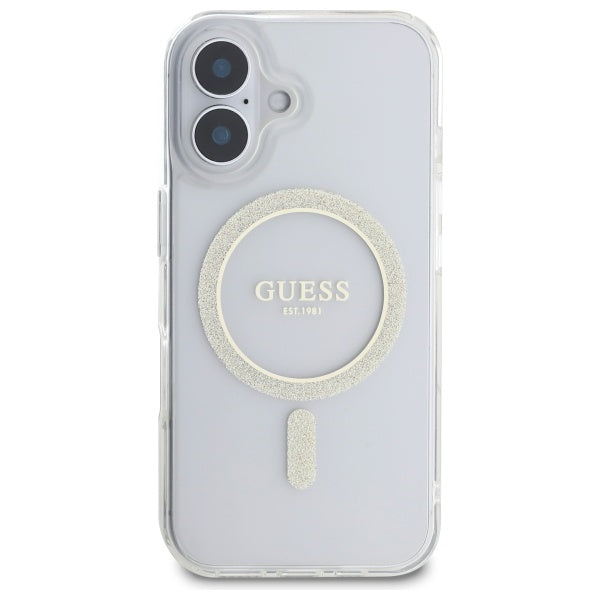 Guess GUHMP16MHFGERET iPhone 16 Plus 6.7" transparent hardcase IML Glitter Circle MagSafe