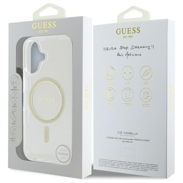 Guess GUHMP16MHFGERET iPhone 16 Plus 6.7" transparent hardcase IML Glitter Circle MagSafe