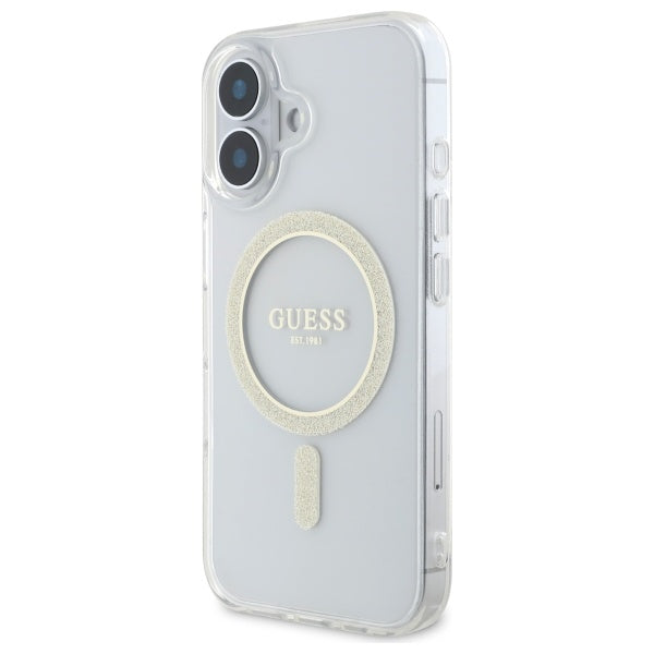 Guess GUHMP16MHFGERET iPhone 16 Plus 6.7" transparent hardcase IML Glitter Circle MagSafe