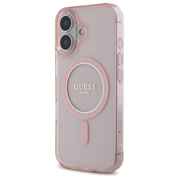 Guess GUHMP16SHFGEREP iPhone 16 6.1" pink/pink hardcase IML Glitter Circle MagSafe