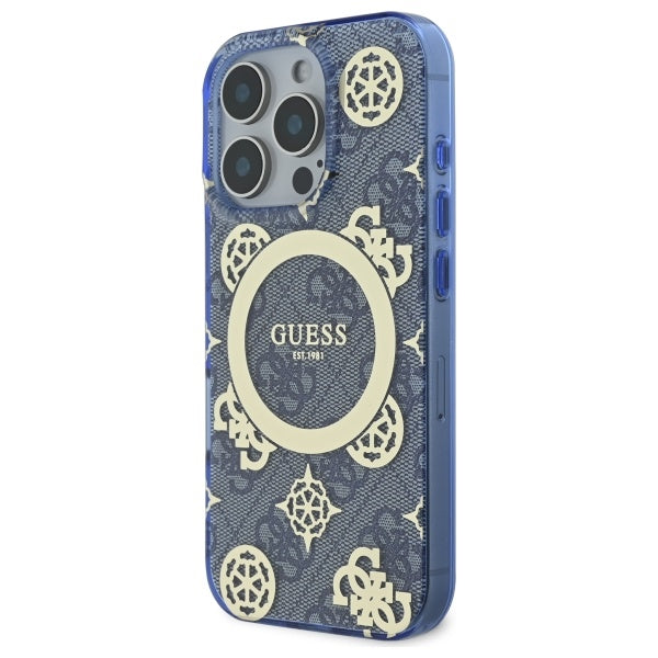 Guess GUHMP16XH4PYEEB iPhone 16 Pro Max 6.9" blue/blue hardcase IML Peony On 4G Background MagSafe