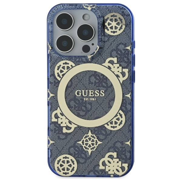 Guess GUHMP16XH4PYEEB iPhone 16 Pro Max 6.9" blue/blue hardcase IML Peony On 4G Background MagSafe