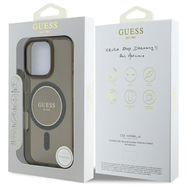 Guess IML Glitter Circle MagSafe case for iPhone 16 Pro Max - black