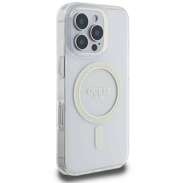 Guess IML Glitter Circle MagSafe Case for iPhone 16 Pro Max - Clear