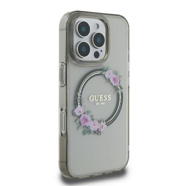 Guess GUHMP16XHFWFCK iPhone 16 Pro Max 6.9" black/black hardcase IML Flowers Wreath MagSafe