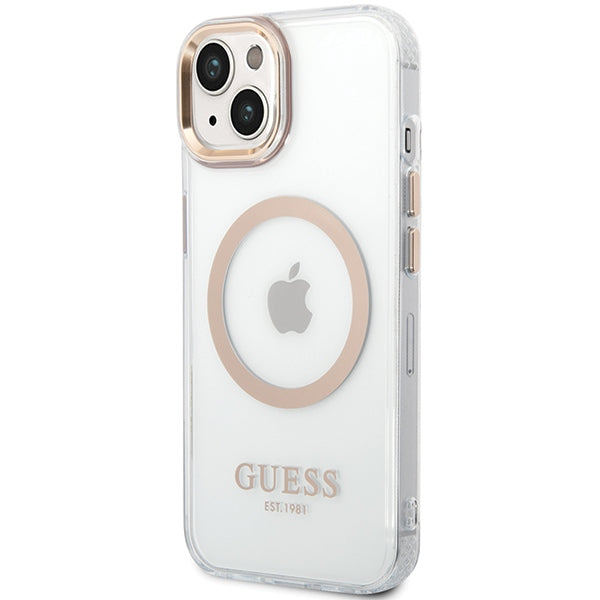 Guess Metal Outline MagSafe case for iPhone 15 Plus / 14 Plus - gold