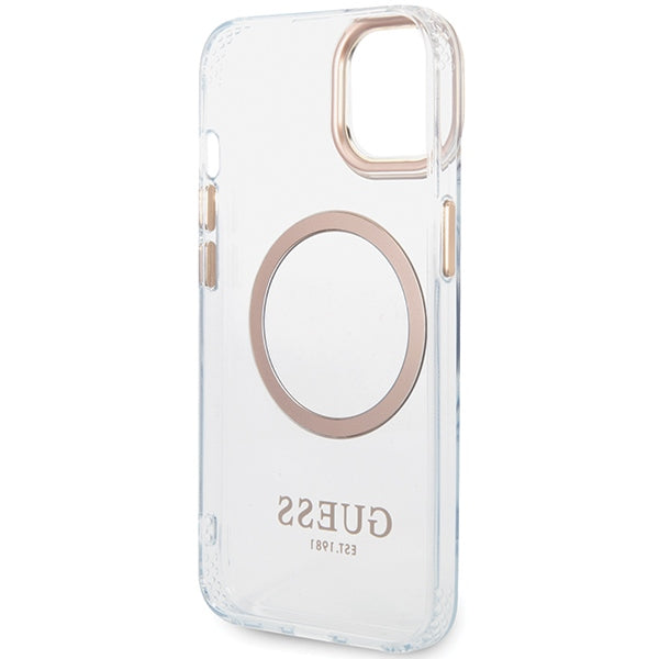 Guess Metal Outline MagSafe case for iPhone 15 Plus / 14 Plus - gold