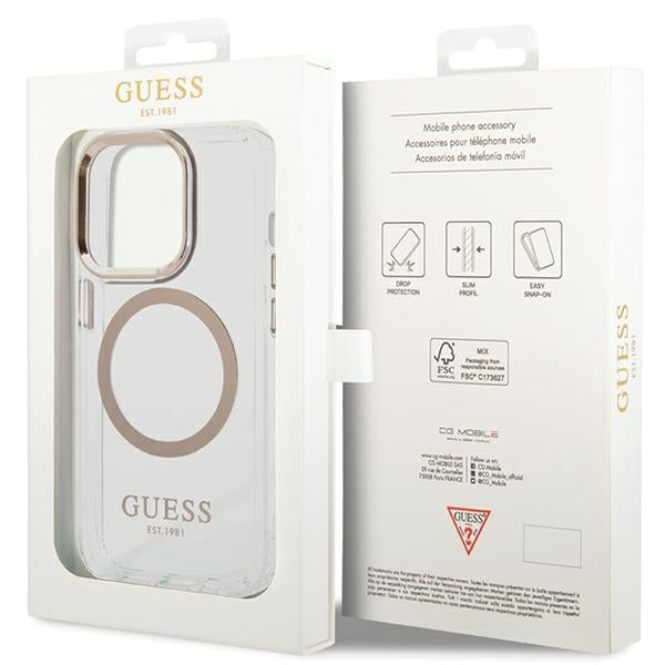 Guess Metal Outline Magsafe case for iPhone 15 / 14 / 13 - gold