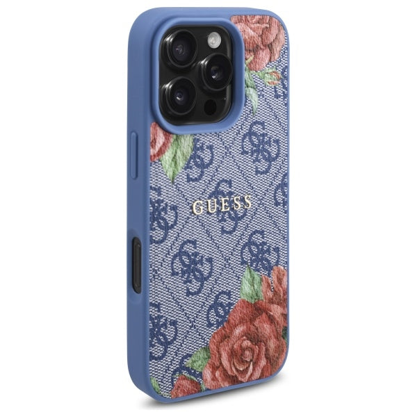 Guess 4G Flowers Print MagSafe case for iPhone 16 Pro Max - blue