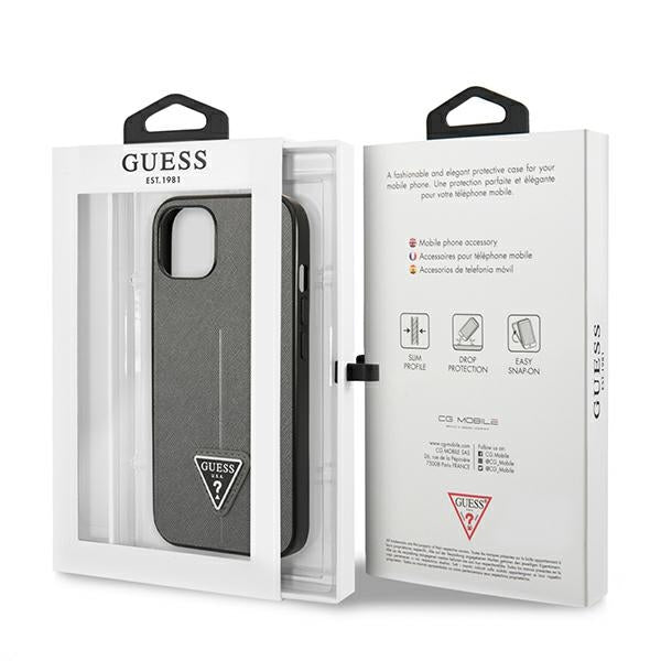 Guess SaffianoTriangle Logo case for iPhone 13 / 14 / 15 6.1" - silver