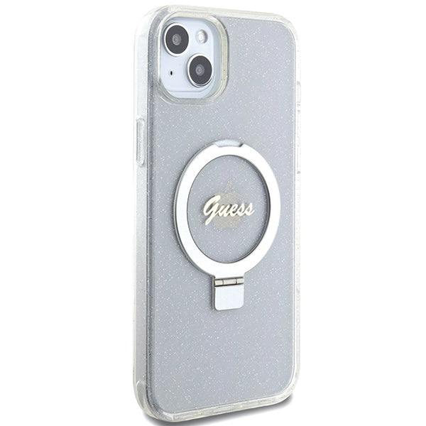 Guess GUHMP15MHRSGSD iPhone 15 Plus / 14 Plus 6.7" transparent/transparent hardcase Ring Stand Script Glitter MagSafe
