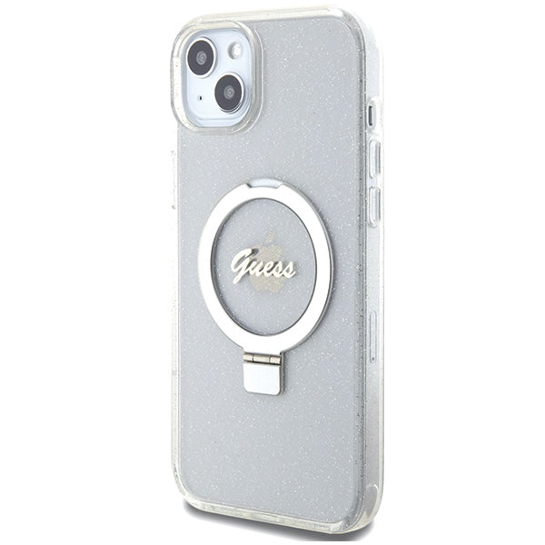 Guess GUHMP15MHRSGSD iPhone 15 Plus / 14 Plus 6.7" transparent/transparent hardcase Ring Stand Script Glitter MagSafe
