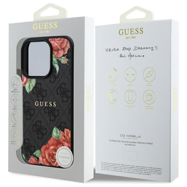 Guess GUHMP16LP4ROPEMCK iPhone 16 Pro 6.3" black/black hardcase 4G Flowers Print MagSafe