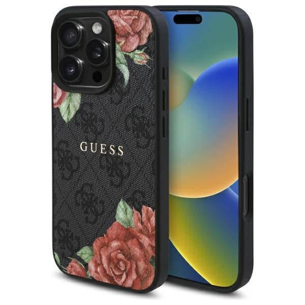 Guess GUHMP16LP4ROPEMCK iPhone 16 Pro 6.3" black/black hardcase 4G Flowers Print MagSafe