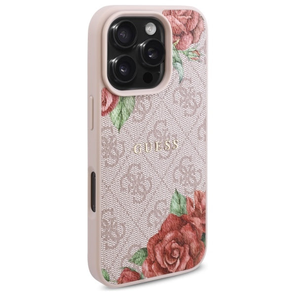 Guess GUHMP16LP4ROPEMCP iPhone 16 Pro 6.3" pink/pink hardcase 4G Flowers Print MagSafe