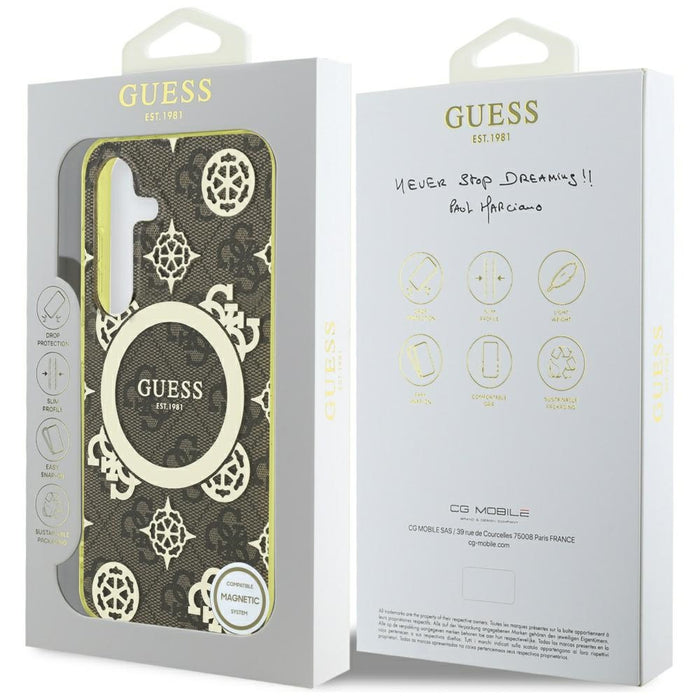 Guess 4G Background Gold Electroplated Peony Pattern MagSafe case for Samsung Galaxy S25 brown