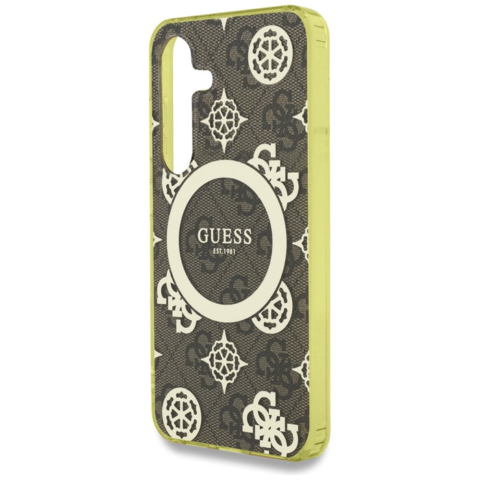 Guess 4G Background Gold Electroplated Peony Pattern MagSafe case for Samsung Galaxy S25 brown