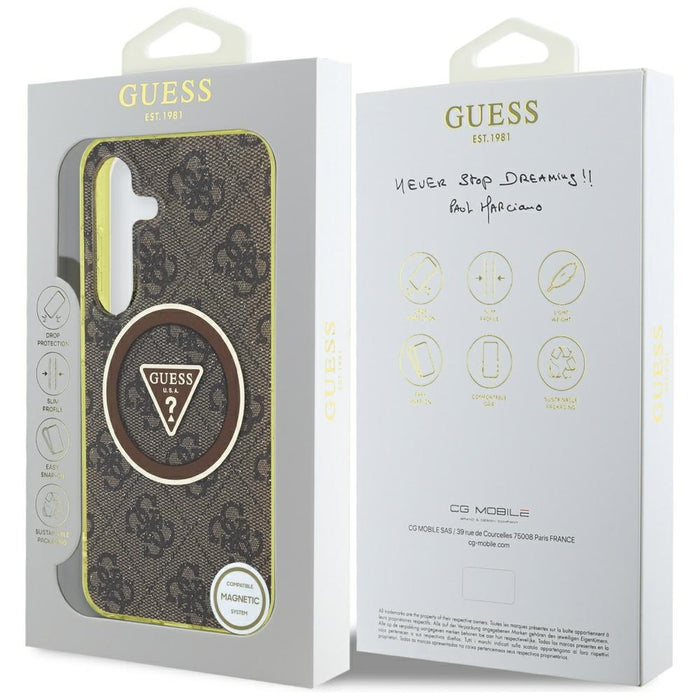 Guess 4G Glitter Triangle Buttons MagSafe Case for Samsung Galaxy S25 Brown