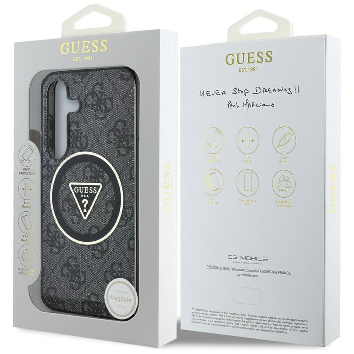 Guess 4G Glitter Triangle Buttons MagSafe case for Samsung Galaxy S25 black