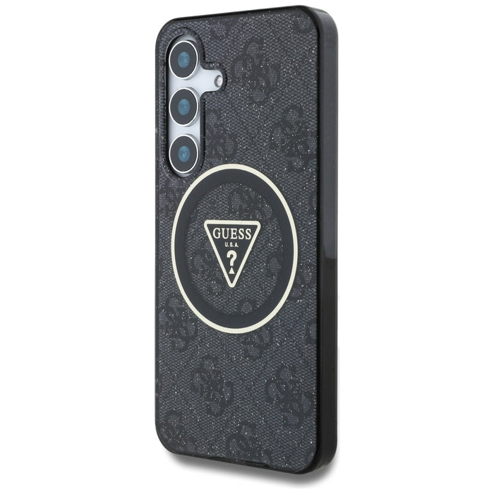 Guess 4G Glitter Triangle Buttons MagSafe Case for Samsung Galaxy S25 Plus Black