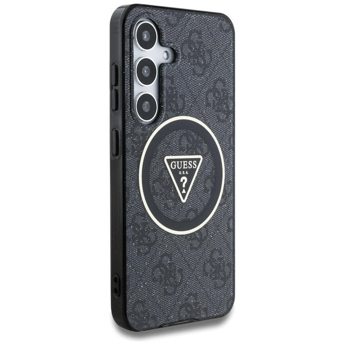 Guess 4G Glitter Triangle Buttons MagSafe Case for Samsung Galaxy S25 Plus Black