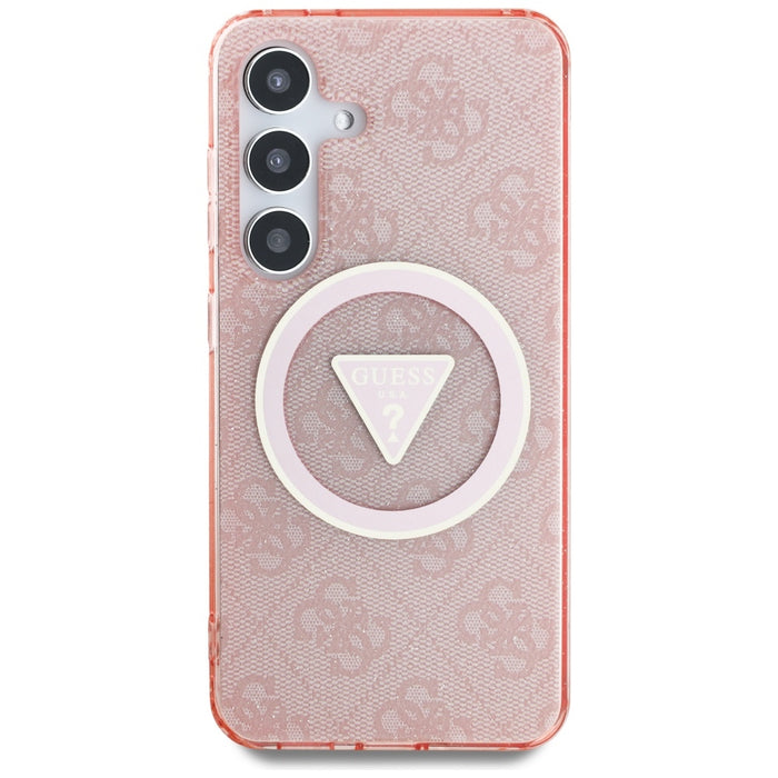 Guess 4G Glitter Triangle Buttons MagSafe Case for Samsung Galaxy S25 Pink