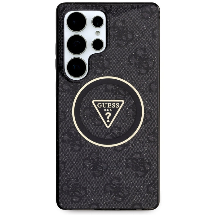 Guess 4G Glitter Triangle Buttons MagSafe Case for Samsung Galaxy S25 Ultra Black