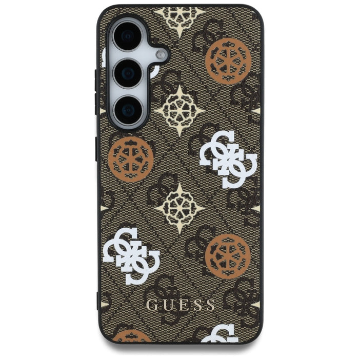 Guess 4G Printed Colored Peony Pattern MagSafe case for Samsung Galaxy S25 brown