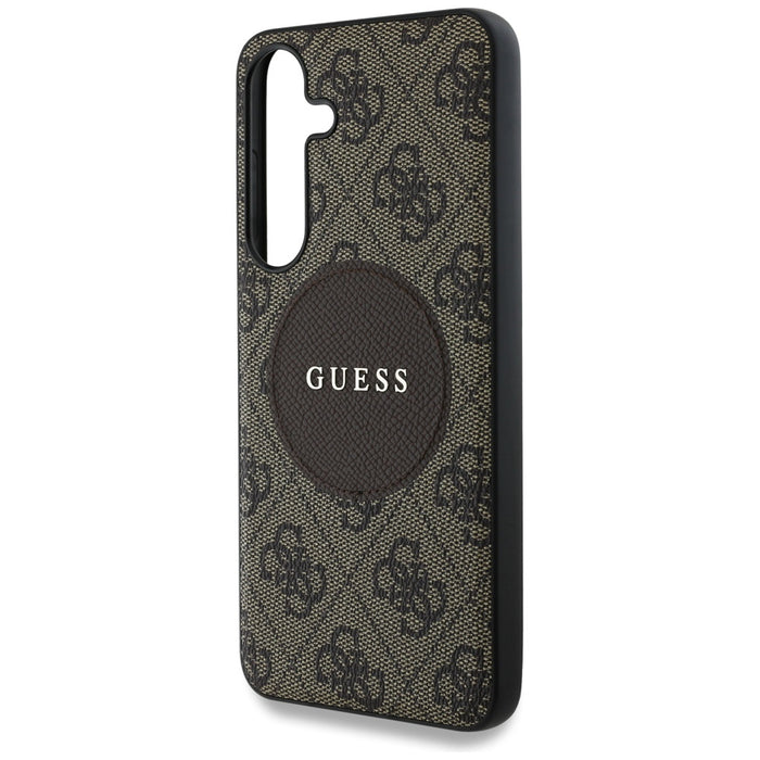 Guess 4G Round Patch Classic Logo MagSafe Case for Samsung Galaxy S25 Brown